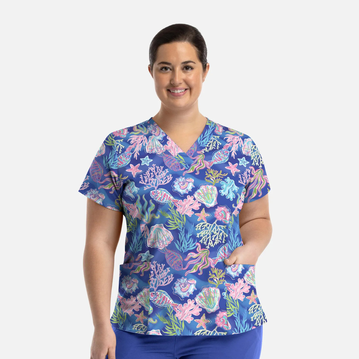 Maevn Prints Scrub Top - Summer Tides