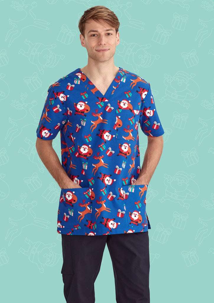 Biz Care Mens Christmas Scrub Top