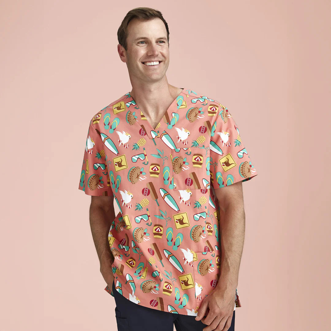 Biz Care 2024 Christmas Mens Cotton V Neck Scrub Top