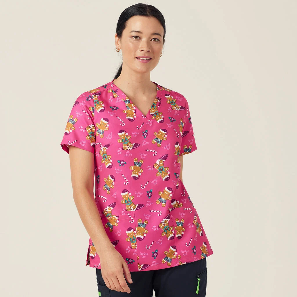 NNT Christmas Ladies Gingerbread Surfer Scrub Top