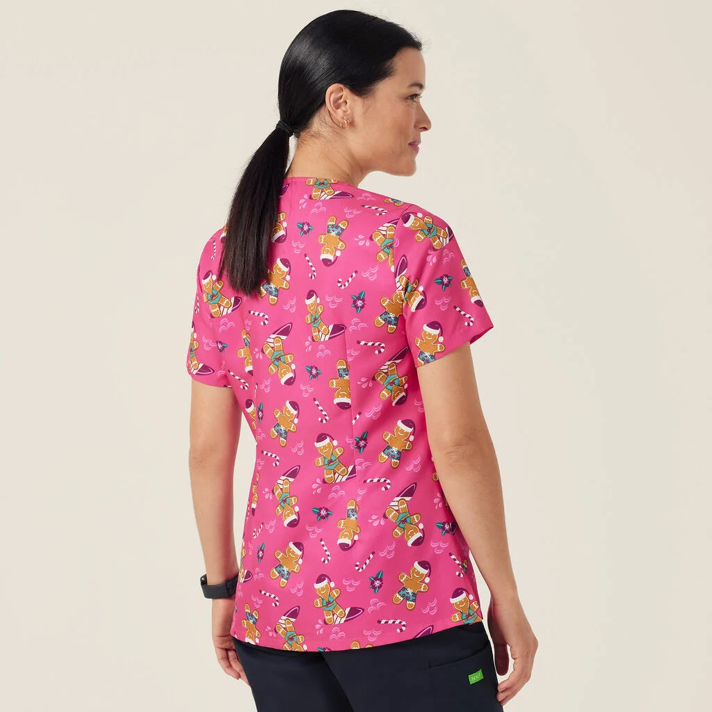 NNT Christmas Ladies Gingerbread Surfer Scrub Top