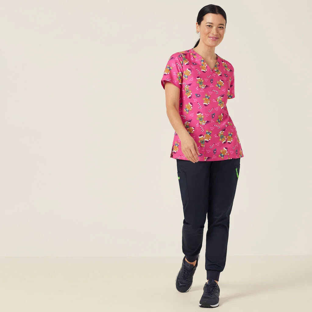 NNT Christmas Ladies Gingerbread Surfer Scrub Top