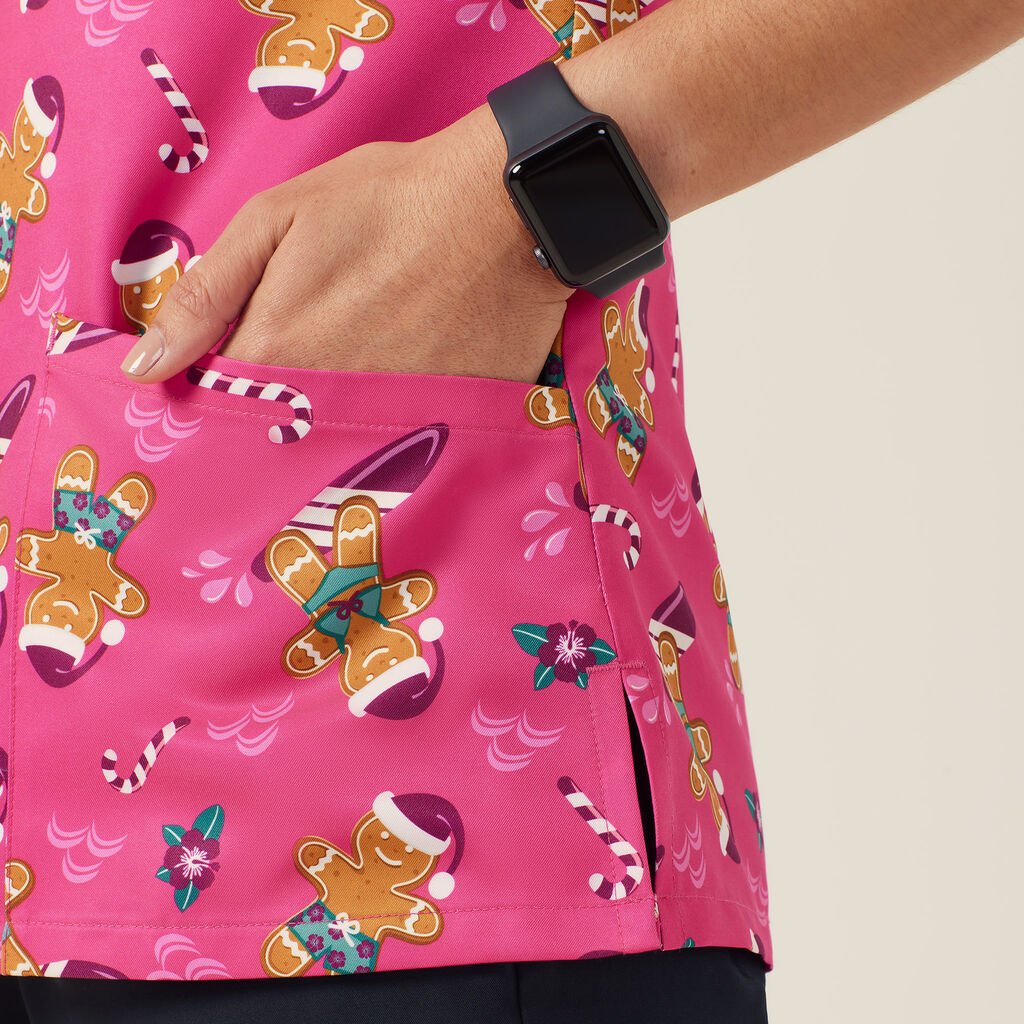 NNT Christmas Ladies Gingerbread Surfer Scrub Top